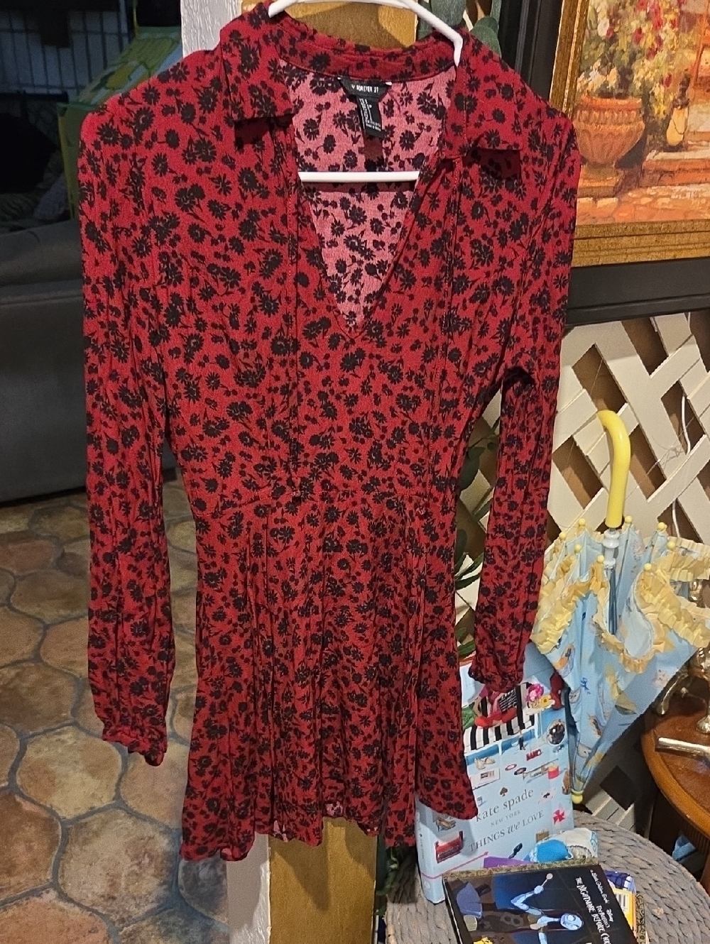 Forever 21 Red Floral Long-Sleeve Dress